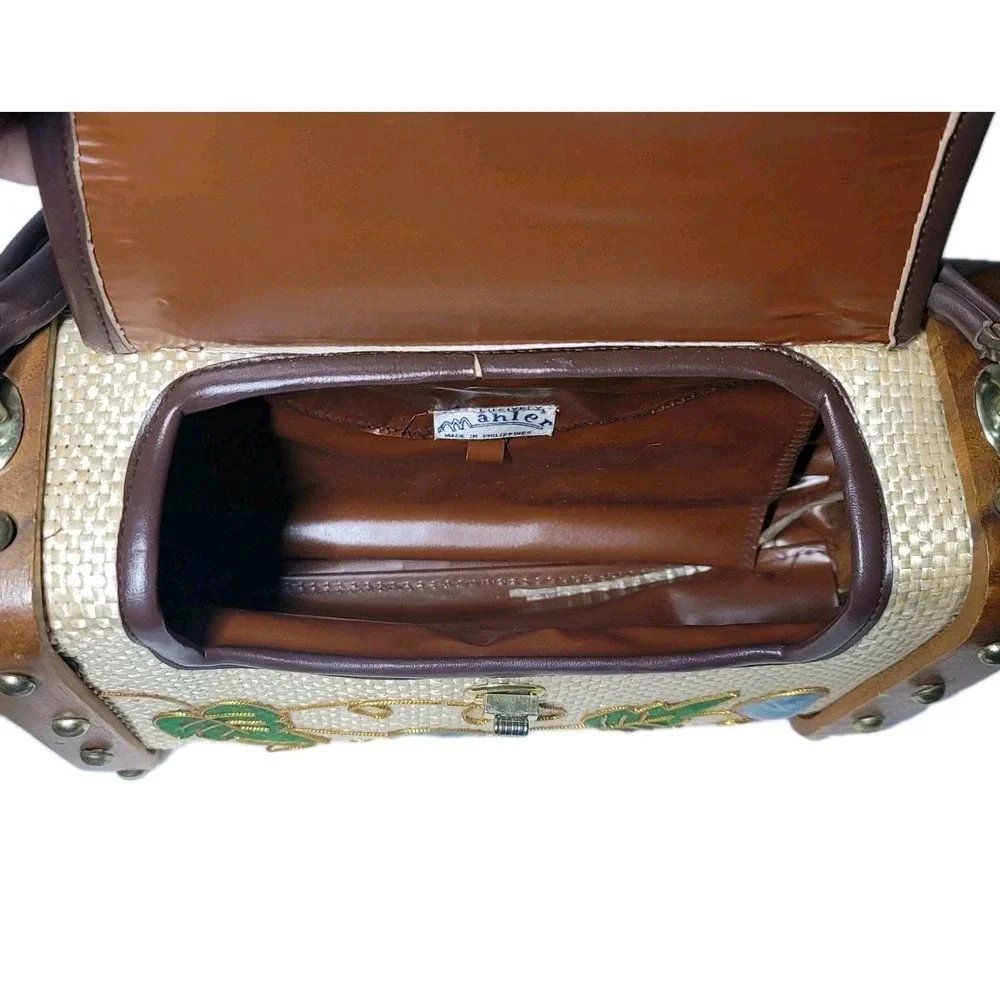 Vintage Mahler Purse Made In Philippines Wood Straw Grapes And Leaf...